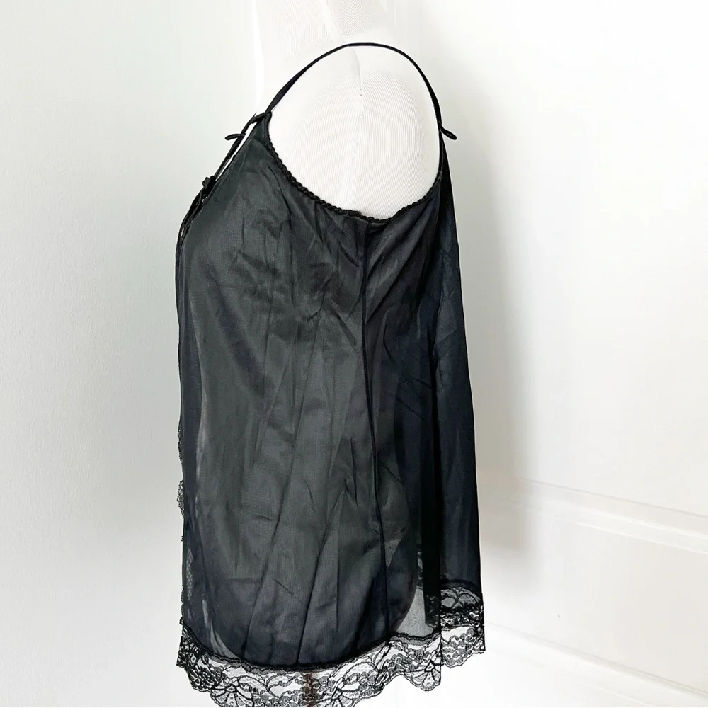 Vintage Elegant Black Lace Tie Front Camisole Top - Medium - Picture 2 of 5